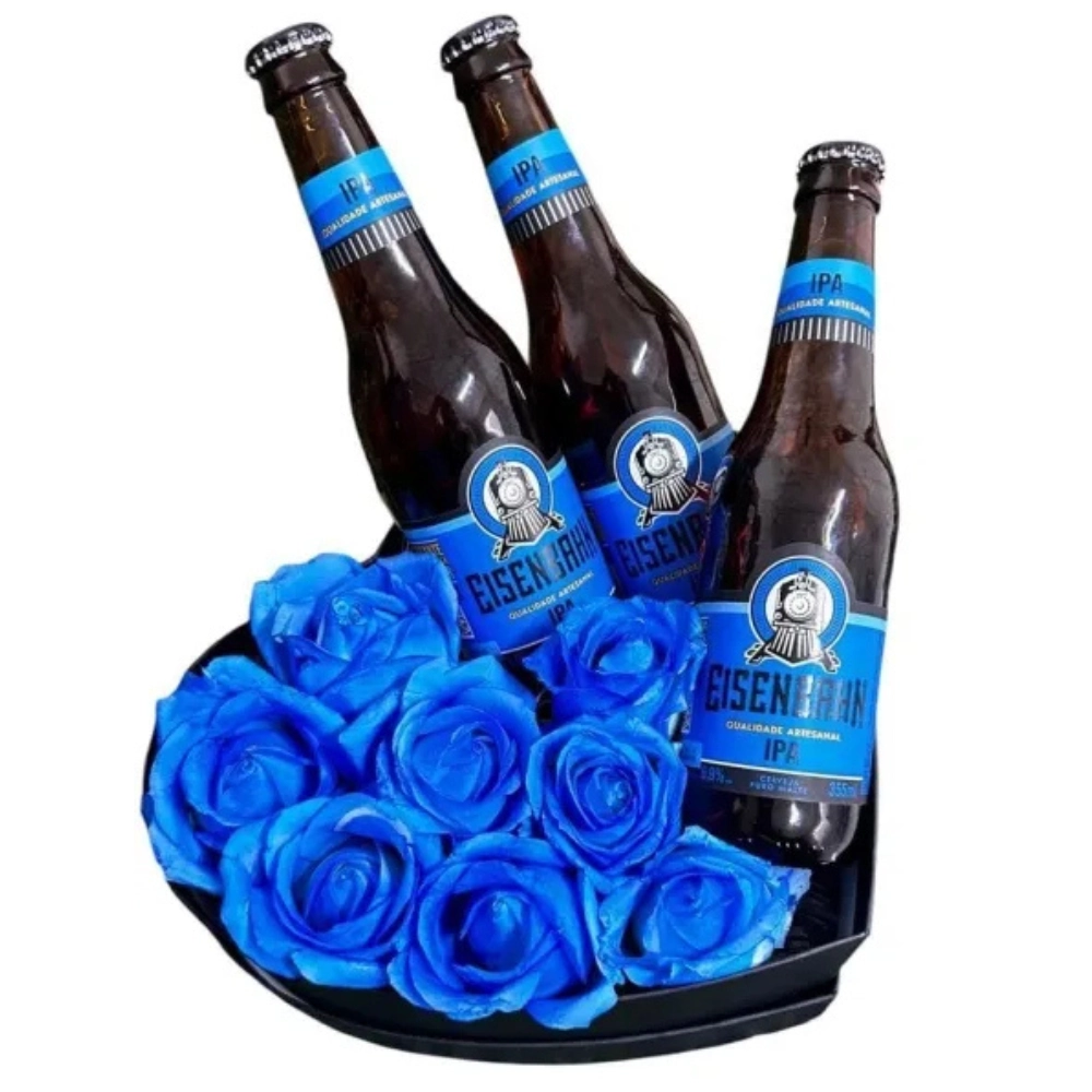 Coração de Rosas Azuis e Cervejas Eisenbahn - Floricultura Nuporanga